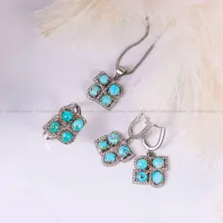 نیم ست فیروزه زنانه کد 6079 - جواهری مشاهیر