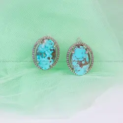 گوشواره فیروزه زنانه کد 5884 - جواهری مشاهیر