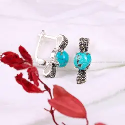 گوشواره فیروزه زنانه کد 3405 - جواهری مشاهیر