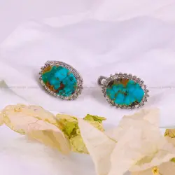 گوشواره فیروزه زنانه کد 3402 - جواهری مشاهیر