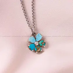 گردنبند فیروزه زنانه کد 5407 - جواهری مشاهیر