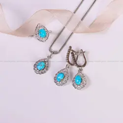 نیم ست فیروزه زنانه کد 4990 - جواهری مشاهیر