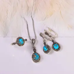 نیم ست فیروزه زنانه کد 4983 - جواهری مشاهیر