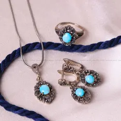 نیم ست فیروزه زنانه کد 4942 - جواهری مشاهیر