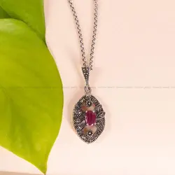 گردنبند یاقوت سرخ زنانه کد 2592 - جواهری مشاهیر