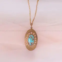 گردنبند فیروزه زنانه کد 2355 - جواهری مشاهیر