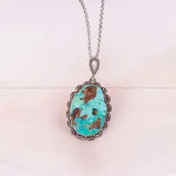 گردنبند فیروزه زنانه کد 2346 - جواهری مشاهیر