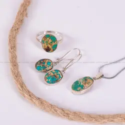 نیم ست فیروزه زنانه کد 2323 - جواهری مشاهیر