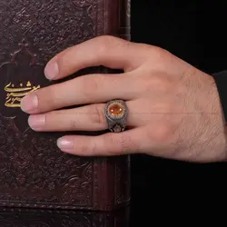 انگشتر توپاز پرتقالي مردانه کد 1224 - جواهری مشاهیر