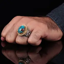 انگشتر فيروزه شجری مردانه کد 691 - جواهری مشاهیر