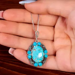 گردنبند فیروزه زنانه کد 14770 - جواهری مشاهیر