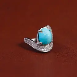 انگشتر فیروزه شجری زنانه کد 16180 - جواهری مشاهیر