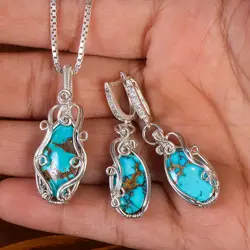 نیم ست فیروزه زنانه کد 21265