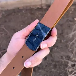 کمربند چرم طبیعی دولایه گاوی با سگک پلاکی K35L2PA5