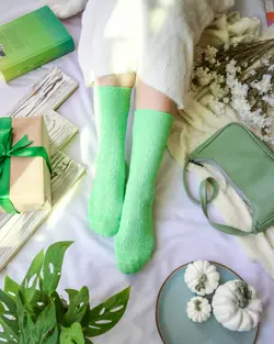 جوراب ساق دار بافت سبز نپ رنگی