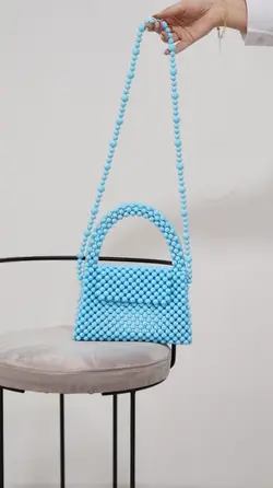 کیف مهره بافی آبی