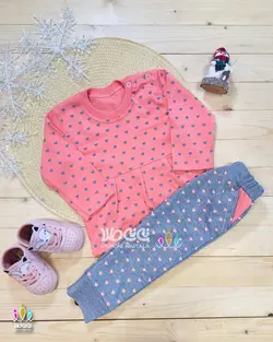 ست دو تیکه بلوز و شلوار سارافونی دخترانه قلبی