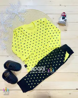 ست دو تیکه بلوز و شلوار سارافونی دخترانه قلبی