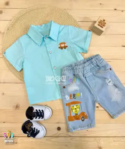 ست پیراهن و شلوارک لی زاپ دار BEEP