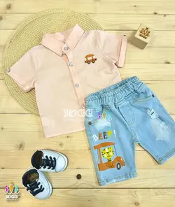 ست پیراهن و شلوارک لی زاپ دار BEEP