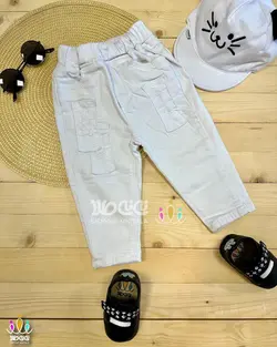 شلوار لی اسپرت مام |تک رنگ سفید تکه دوزی