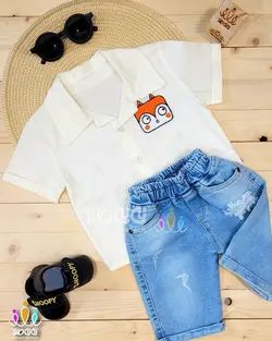 ست پیراهن و شلوارک لی زاپ دار اسپرت آریو