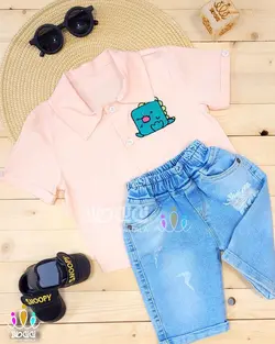 ست پیراهن و شلوارک لی زاپ دار اسپرت آریو