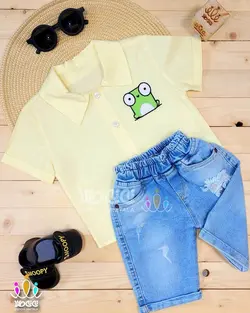 ست پیراهن و شلوارک لی زاپ دار اسپرت آریو