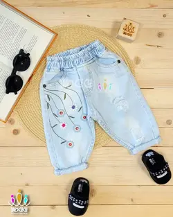 شلوار لی گل گلی مام استایل دخترانه