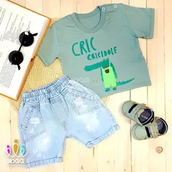 ست دو تیکه تیشرت و شلوارک لی اسپرت تمساح