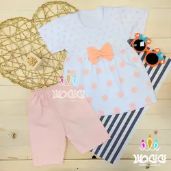 سارافون آستین کوتاه و شورتک خالخالی دخترانه