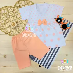 سارافون آستین کوتاه و شورتک خالخالی دخترانه