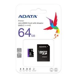 کارت حافظه micro SD ای دیتا مدل Premier با ظرفیت 64 گیگابایت، کلاس 10 UHS-i