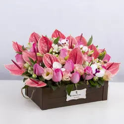 باکس چوبی گل رز و آنتوریوم کد 2770