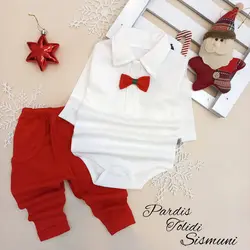 بادی سفید و شلوار قرمز پسرانه  نوزادی کد 948