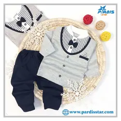 بلوز شلوار یقه پاپیون پسرانه  نوزاد تا کودک کد 152