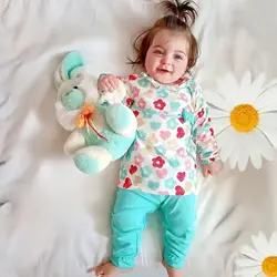 بلوز شلوار دخترانه نوزاد تا کودک سبز کد 130