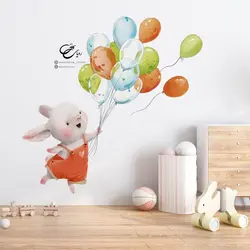 برچسب دیوار طرح خرگوش و بادکنک های رنگارنگ