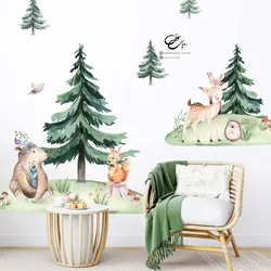 برچسب دیوار طرح جنگل کاج مدل آهو و خرس و سنجاب