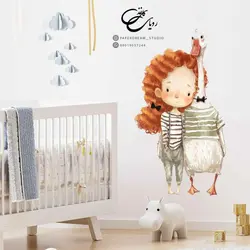 برچسب دیوار طرح دختر و غاز