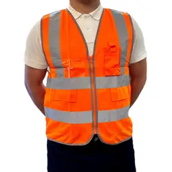 جلیقه نارنجی جیب دار زیپ دار مدل AB