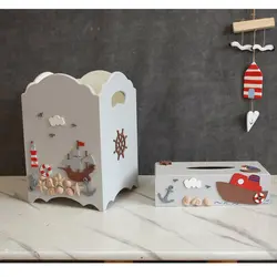 ست سطل آشغال و جعبه دستمال کاغذی طرح دریایی