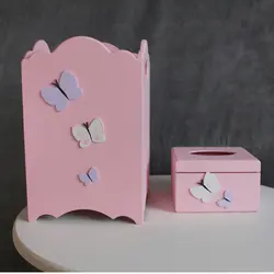 ست سطل آشغال و جعبه دستمال کاغذی طرح پروانه