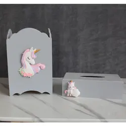 سطل آشغال و جعبه دستمال کاغذی طرح یونیکورن