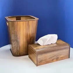 سطل و جا دستمالی چوبی