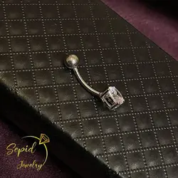 پیرسینگ نقره ناف برلیان ساده تک تخمه بالا گوی