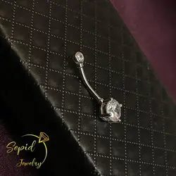 پیرسینگ نقره ناف برلیان ساده تک تخمه پایه بلند بالا مارکو