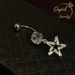 پیرسینگ ناف تک تخمه با ستاره متحرک