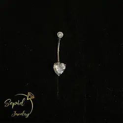 پیرسینگ نقره ناف قلب ساده تک تخمه پایه بلند