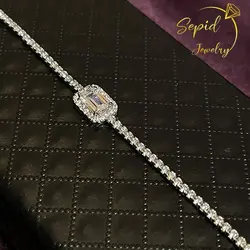 دستبند نقره جواهری تنیس و تخمه امرالد کات